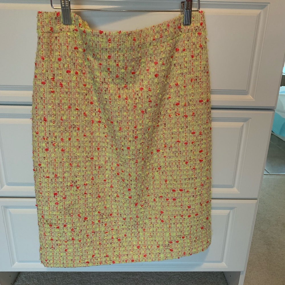 J. Crew neon pink & green tweed # 2 pencil skirt!